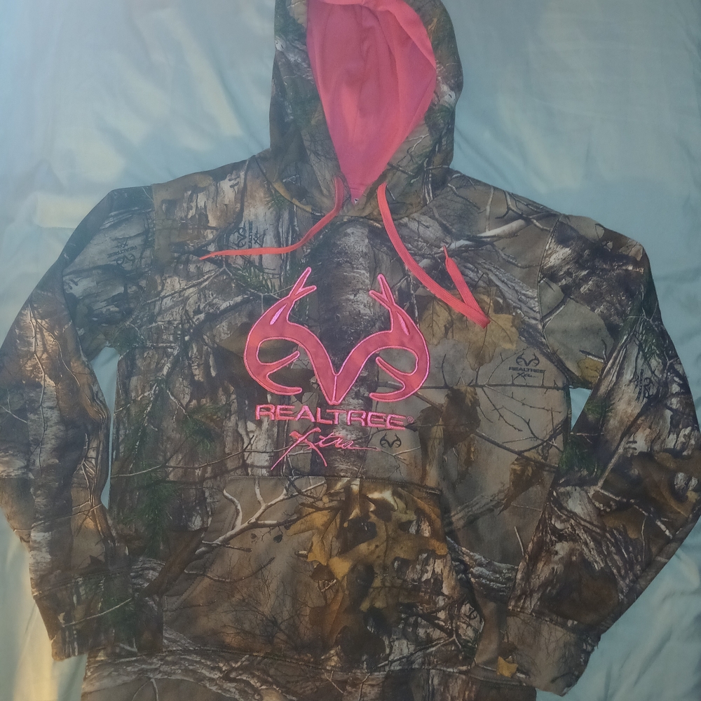 Realtree Pink and Camouflage Hoodie. Outdoors Hunting Logo